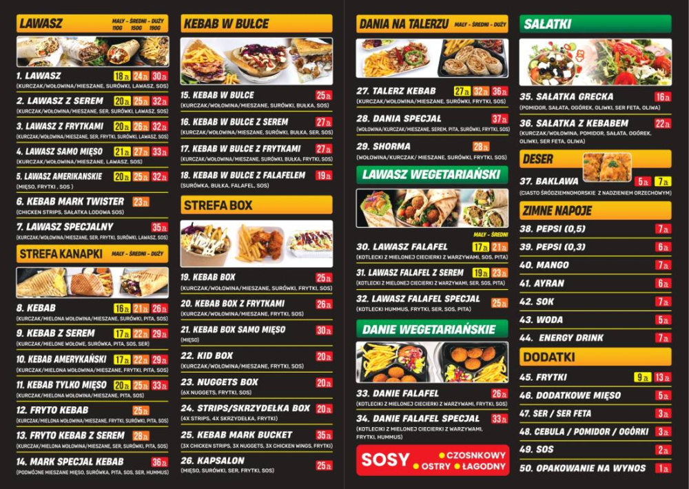 Menu Kebab w Namysłowie
