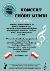 Plakat promujący Patriotyczny Koncert Chóru Mundi