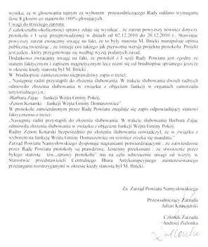 Zarząd Powiatu Namysłowskiego do NTO