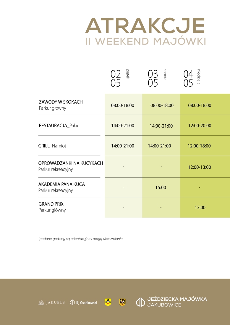 Harmonogram drugiego weekendu Majówki 2025 w Jakubowicach