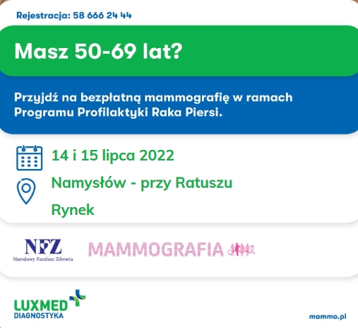 Mammografia w Namysłowie w lipcu 2022